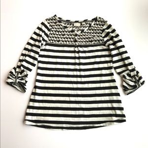 Anthro Postage Stamp Top w/ Rabbits and Stripes